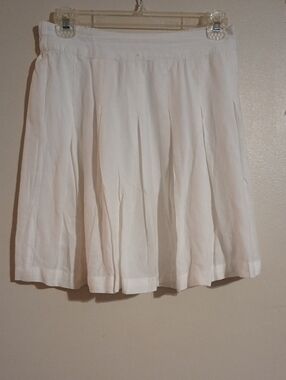 White Pleated Midi Circle Skirt for Women